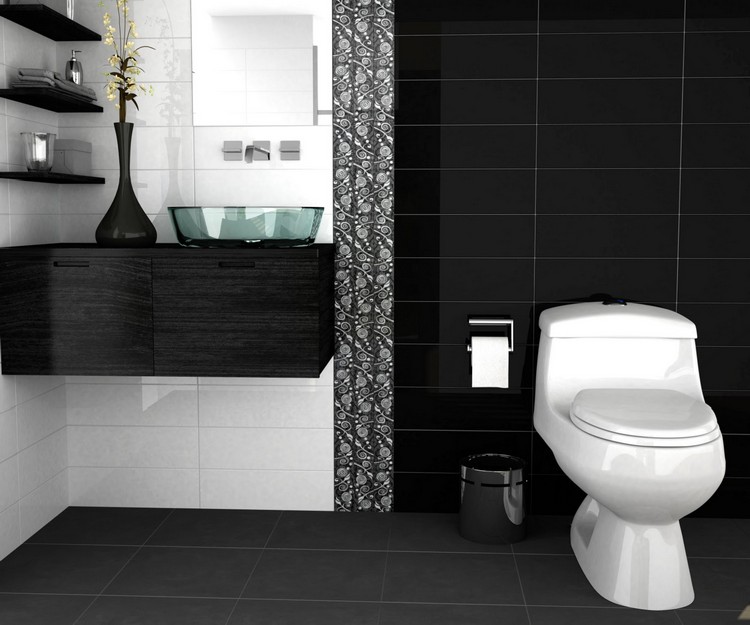salle de bain noire fleurs design moderne