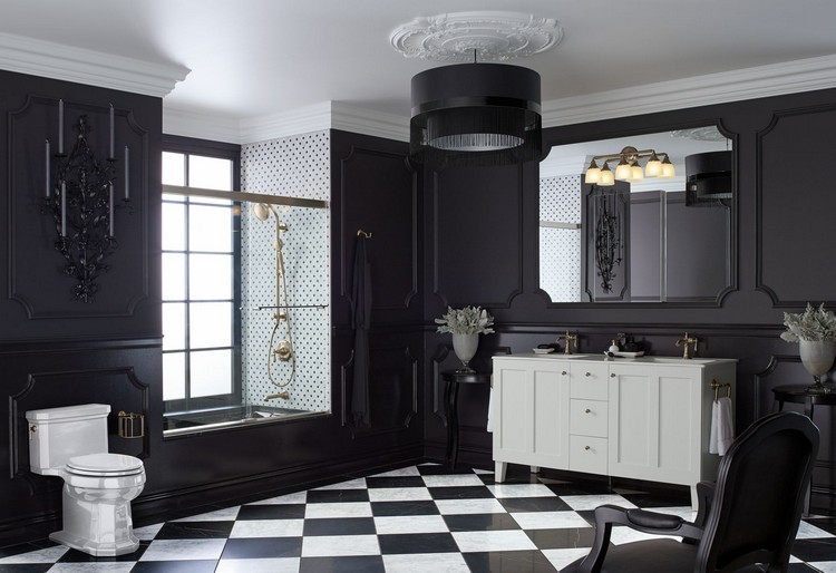 salle de bain noire touches de blanc design moderne luminaire design