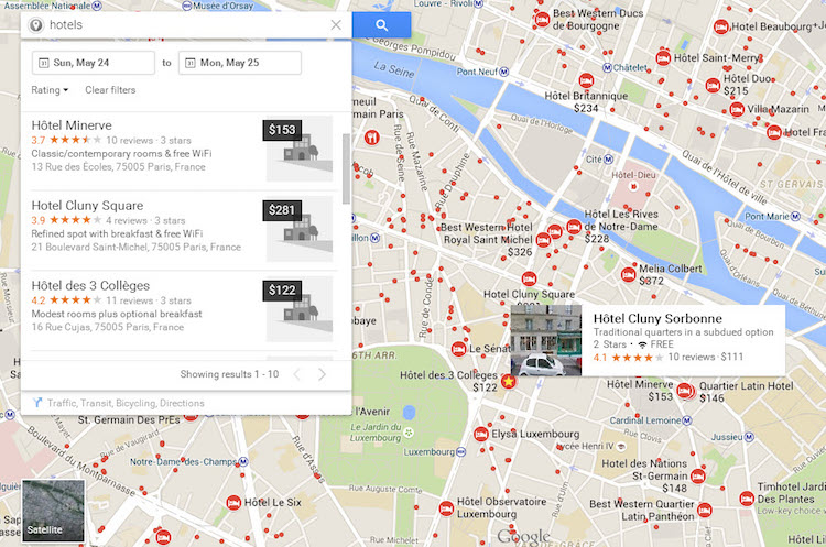 trouver un hotel près de soi en utilisant google maps