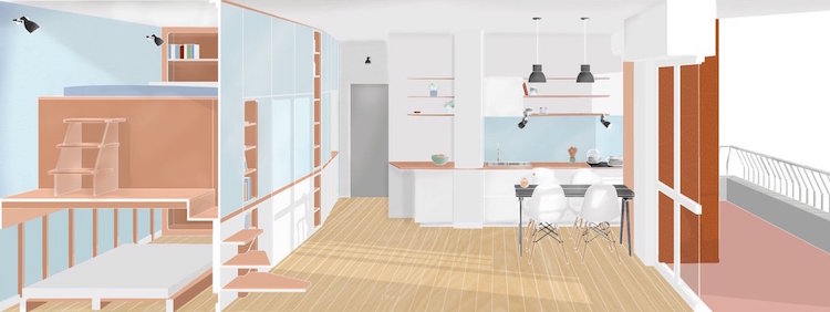 visualisation meuble multifonction pour studio Riviera Cabin par llabb architecture