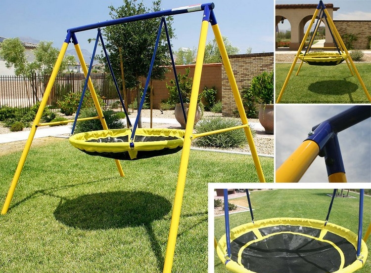 aire de jeux pour jardin trampoline dans arrière cour idée enfants
