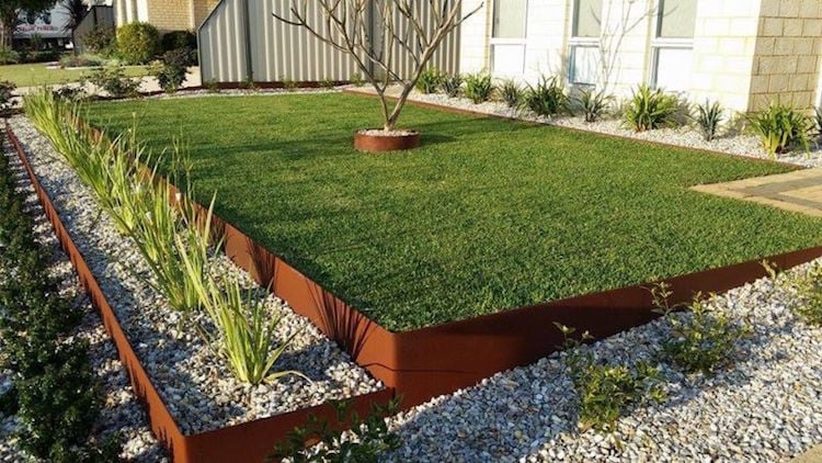 amenagement paysager moderne bordure jardin acier corten structurer jardin