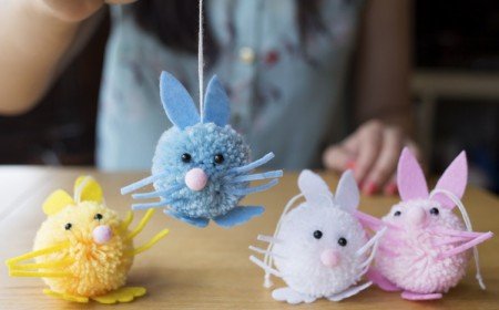 bricolage animaux en pompons enfants paques