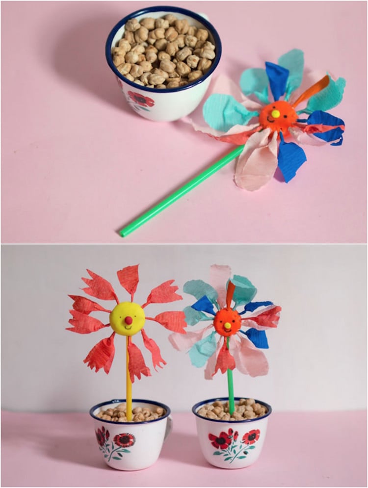bricolage de printemps pour enfants fleurs papier pate modeler
