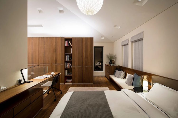 bureau armoire tête de lit en bois banc et rangement intégré