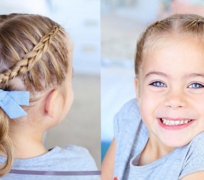 coiffure facile pour petite fille petites tresses francaises barrettes noeuds bleus