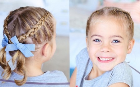 coiffure facile pour petite fille petites tresses francaises barrettes noeuds bleus