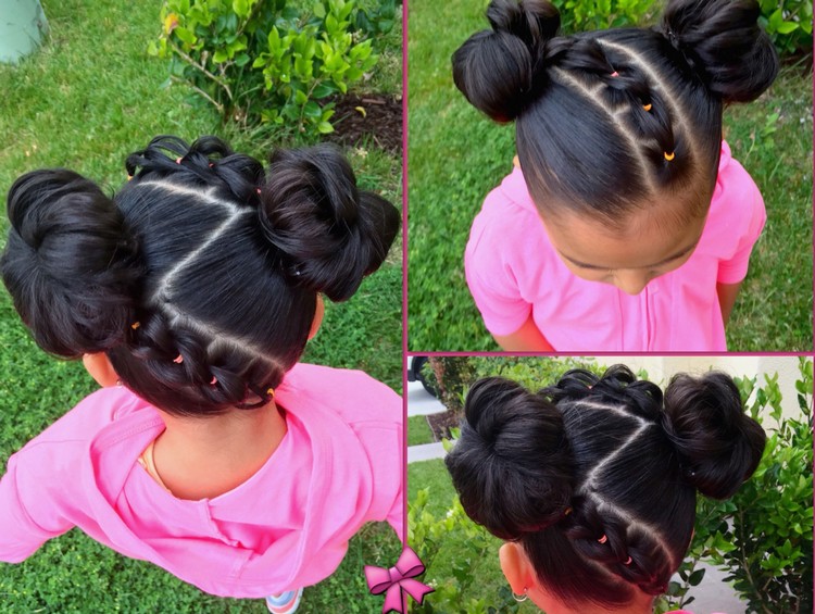 coiffure petite fille tresse space buns originaux chignons hauts nattes plaquées cheveux afro