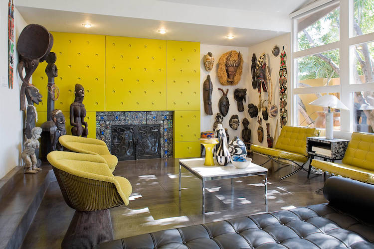 decoration murale salon masques africains panneaux decoratifs muraux jaune curry