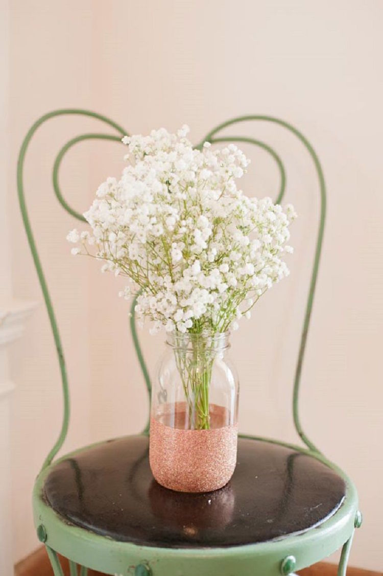 déco printemps DIY- vase de gypsophiles pailleté or rose