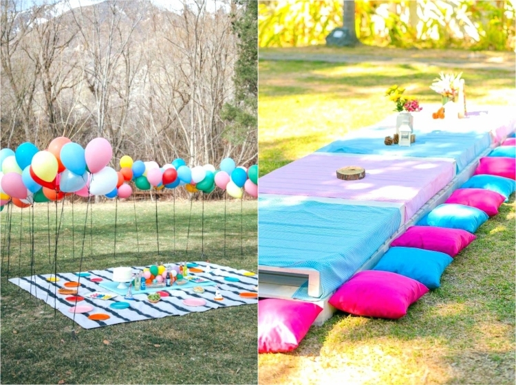 décoration anniversaire pique-nique couleurs fraiches avec ou sans tables basses en palettes
