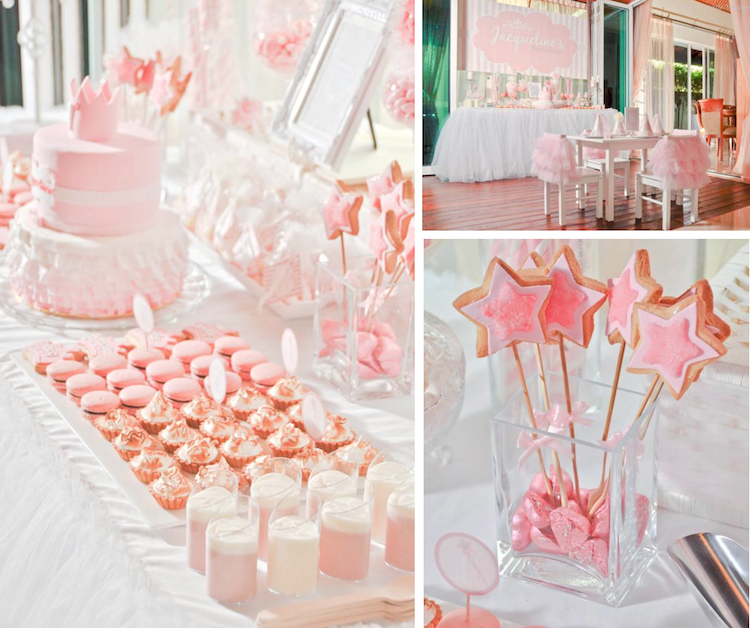 décoration de bapteme pour fille en rose pour buffet et table