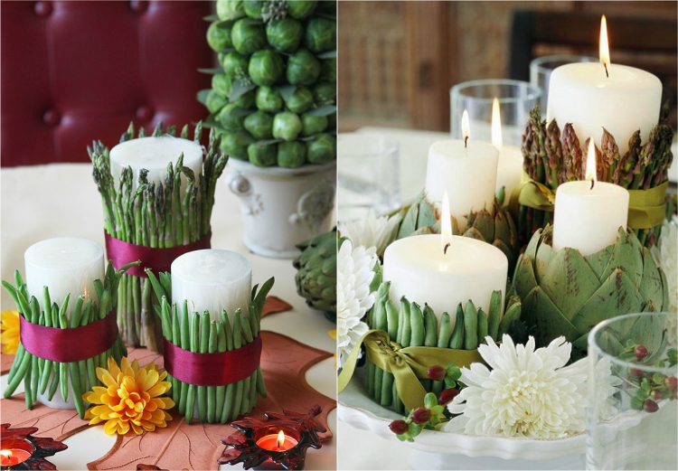 décoration de printemps légumes- comment personnaliser ses bougies blanches