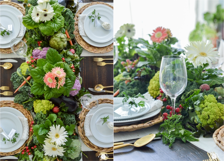 décoration de printemps légumes et fleurs - centre de table original campagne chic