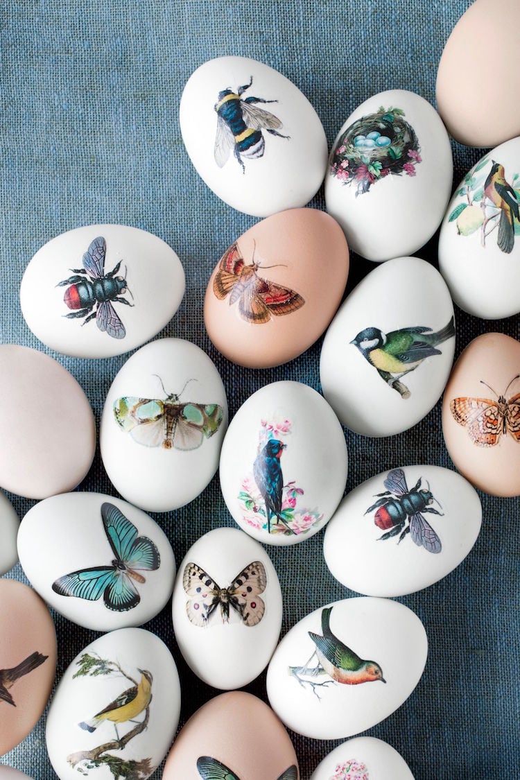 décoration oeuf de Paques avec découpage papillons et oiseaux
