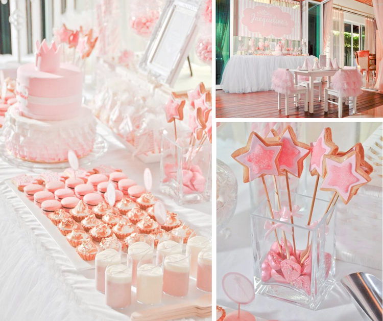 décoration de bapteme pour fille en rose pour buffet et table