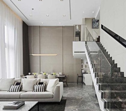 escalier interieur en marbre gris escalier droit rampe verre