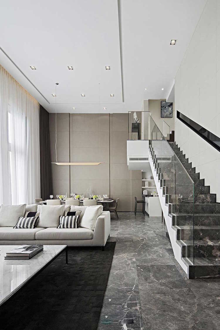 escalier interieur en marbre gris escalier droit rampe verre