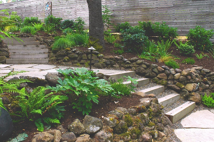 escalier jardin bois gravier jardin contemporain