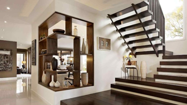 escalier moderne intérieur demi tournant design contemporain bois