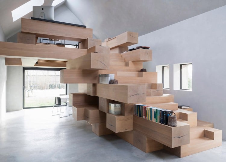 escalier moderne intérieur design bois espaces rangement idée aménagement intérieur contemporain