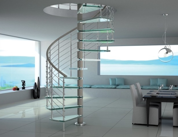 escalier moderne intérieur design en verre métal espace minimalistes