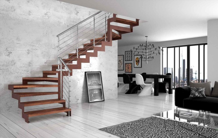 escalier moderne intérieur en bois modèle quart tournant