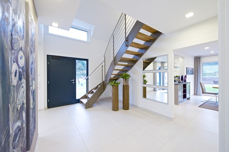 escalier moderne intérieur modèle quart tournant adapté grande surface fer bois design intérieur style minimaliste