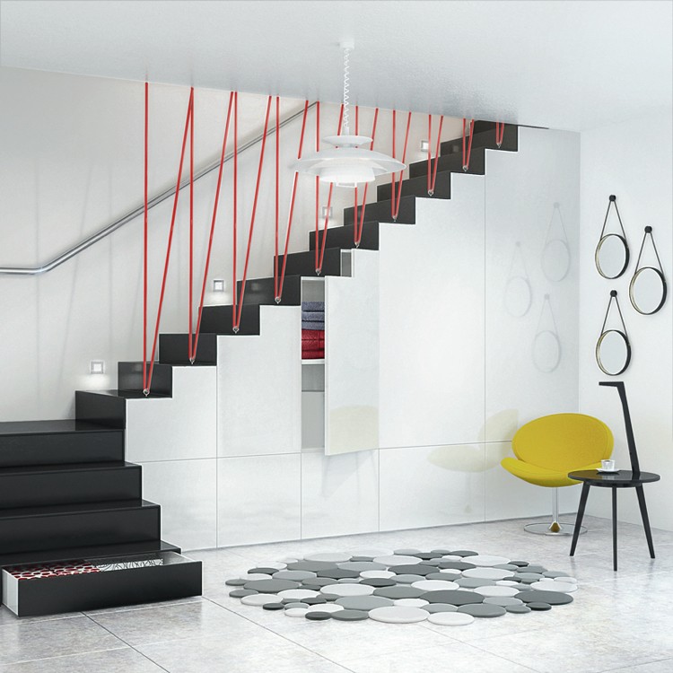 escalier quart tournant avec espace rangements design minimaliste moderne