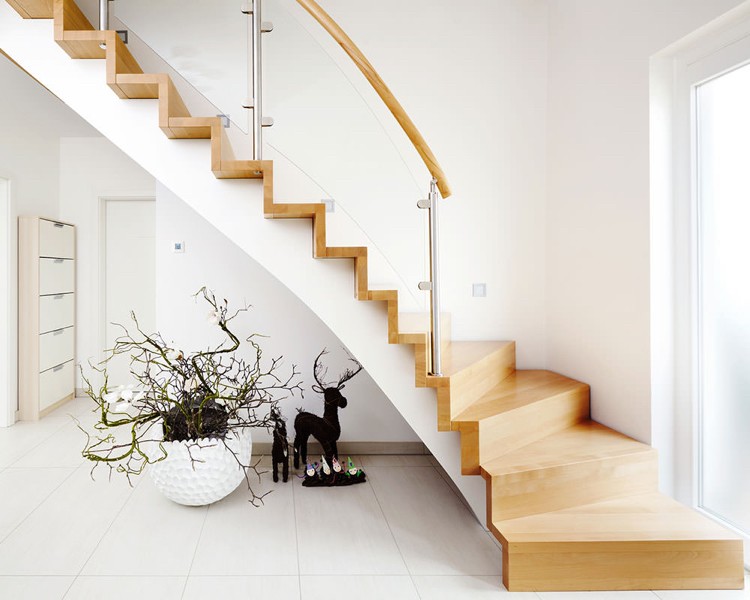 escalier quart tournant bois design intérieur contemporain épuré