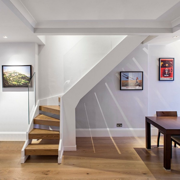 escalier quart tournant bois design moderne pratique gain place intérieur contemporain