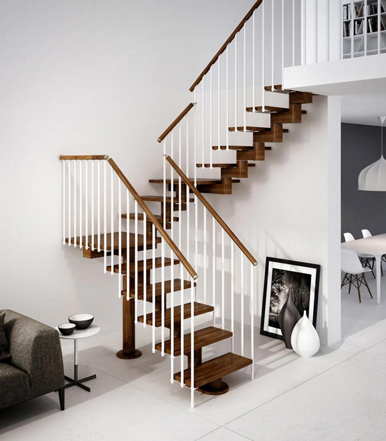 escalier quart tournant bois métal design moderne gain place