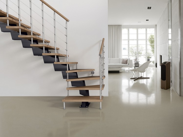 escalier quart tournant bois métal verre astuces idées aménagement avantages principaux modèles divers (2)