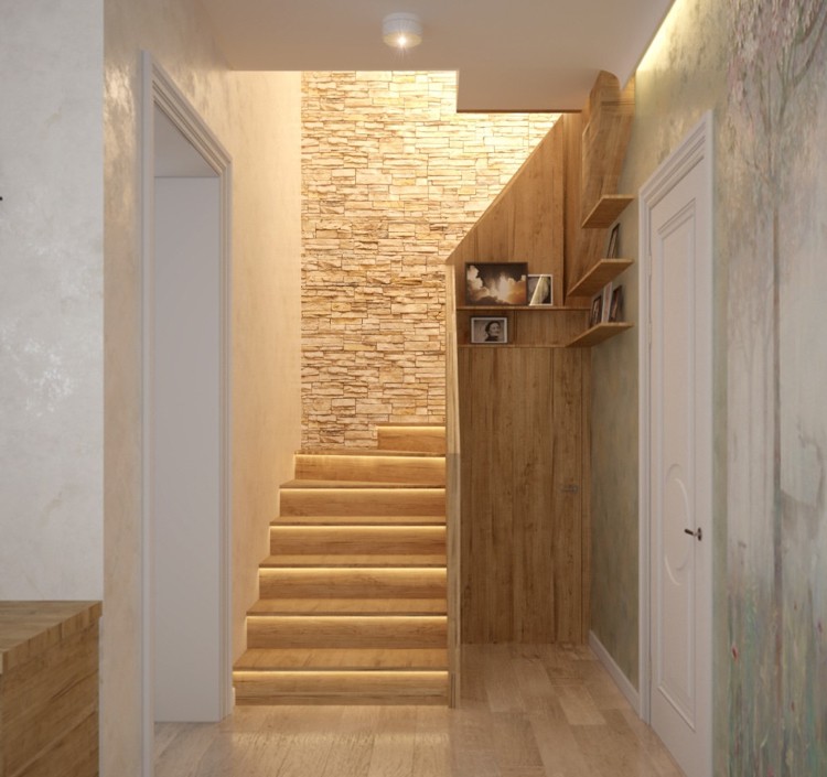 escalier quart tournant bois pierres design gain place
