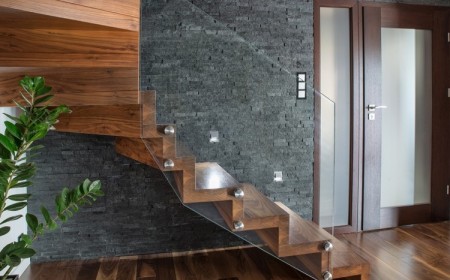 escalier quart tournant bois sans rampe design raffiné maison contemporaine