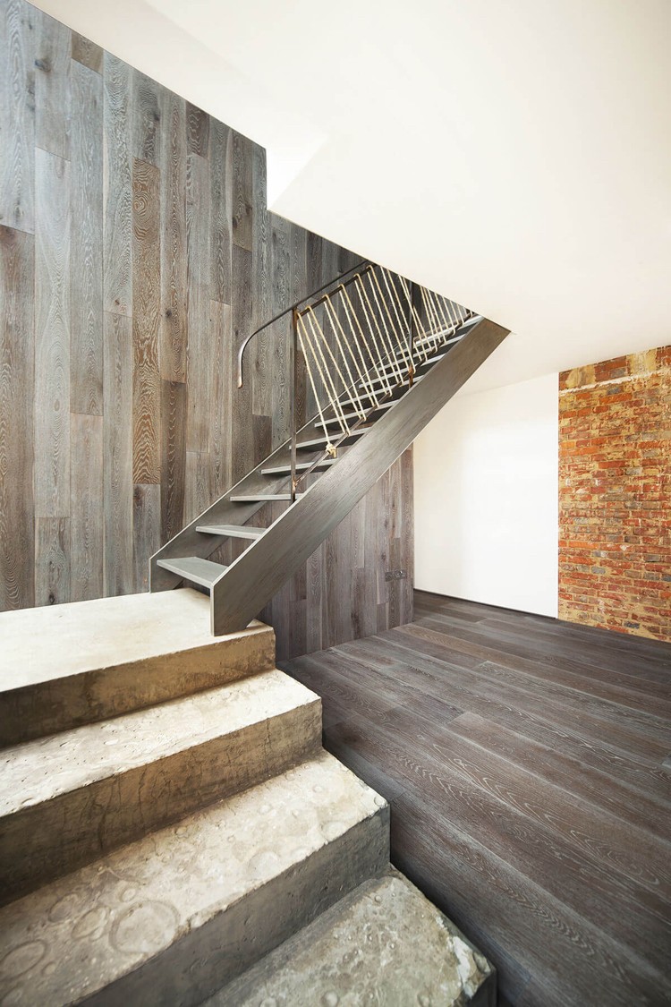 escalier quart tournant béton bois style industriel
