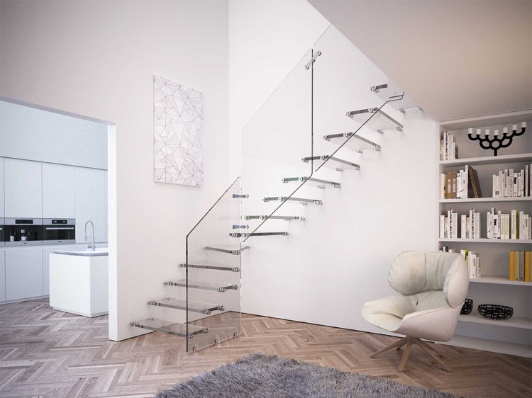 escalier quart tournant gain place idée aménagement design intérieur moderne