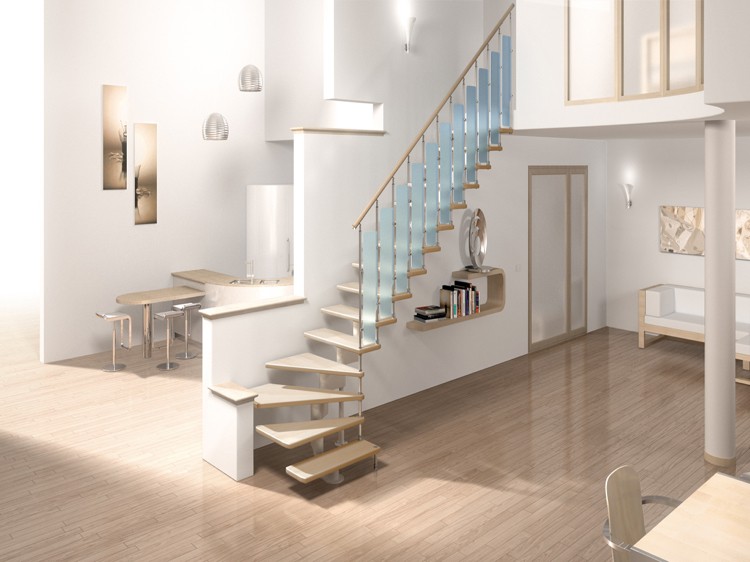 escalier quart tournant minimaliste design moderne modèle gain place