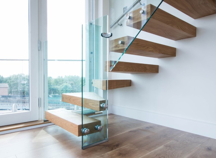 escalier quart tournant sans contremarche design bois verre