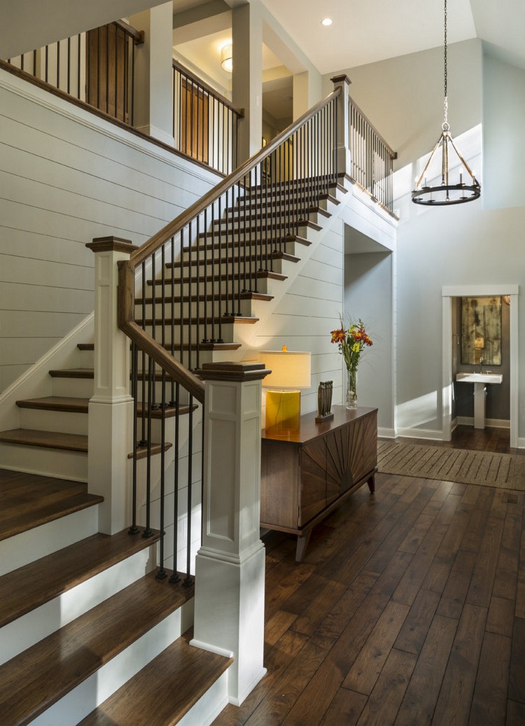 escalier quart tournant solide design solide moderne bois laqué maison style américaine
