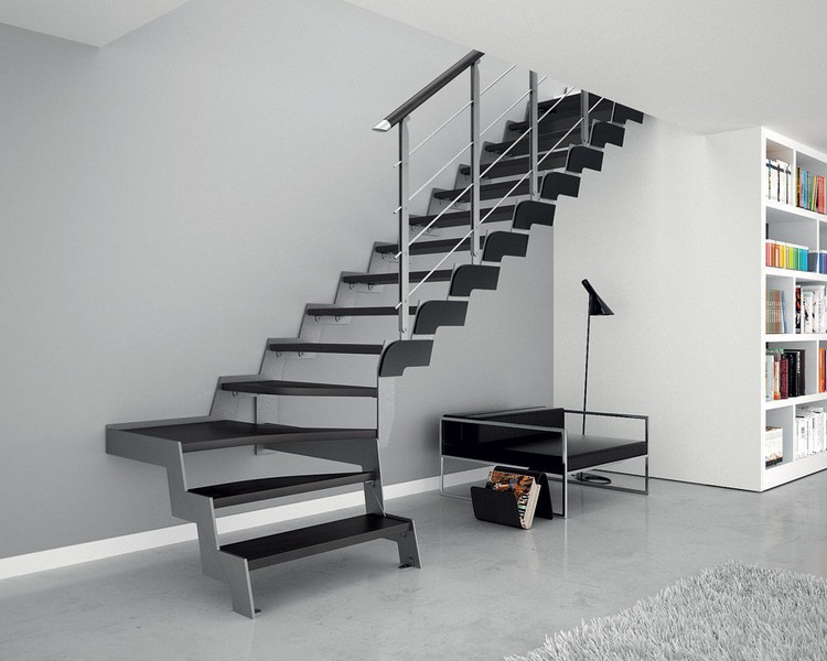 escalier quart tournant solide matériaux robustes métal bois idée aménagement intérieur avantages majeurs