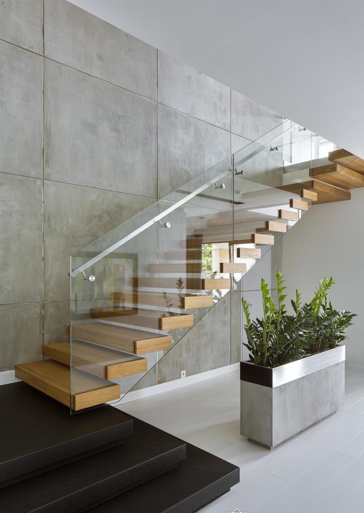 escalier quart tournant tendance bois verre style minimaliste