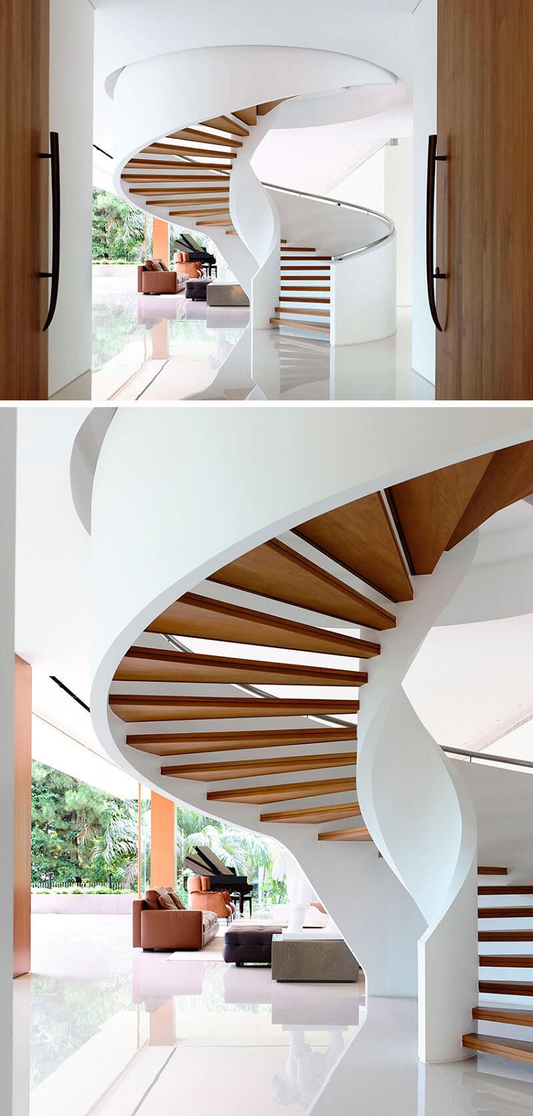 escaliers en colimaçon blancs design bois béton idée moderne aménagement intérieur