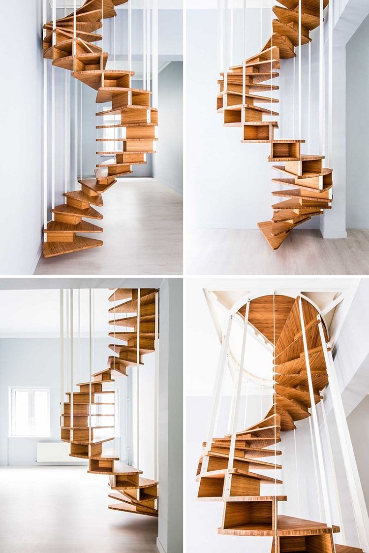 escaliers en colimaçon bois design moderne adapté petite surface