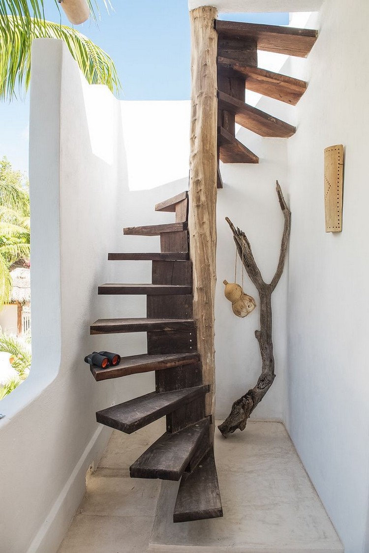 escaliers en colimaçon style rustique idée déco intérieure exotique