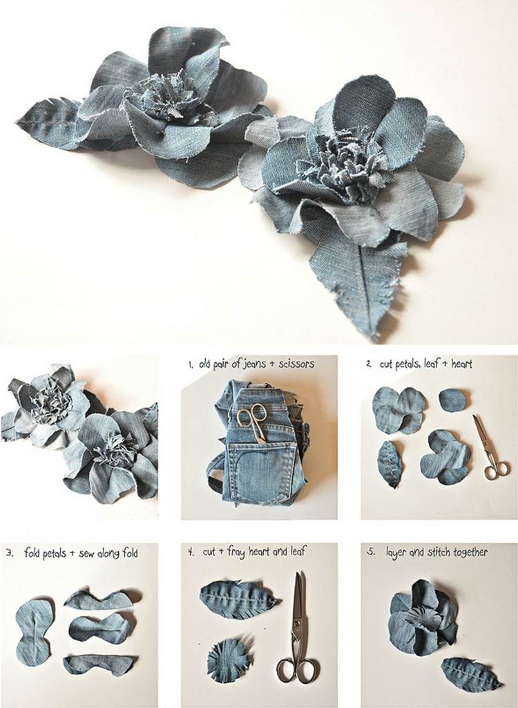 fleur en tissu jean décoration originale design intérieur idée DIY