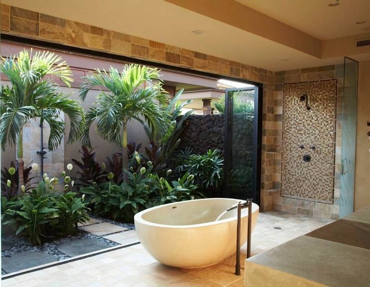 jardin japonais zen idée aménagement espace vert intérieur salle bain exotique style nippon