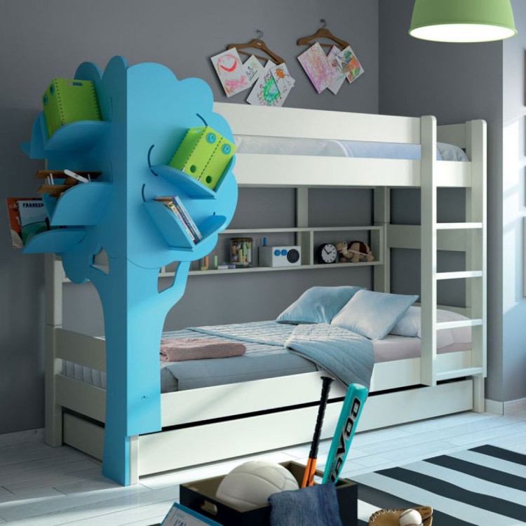 lit superposé moderne bois peint blanc idée design petite chambre enfant