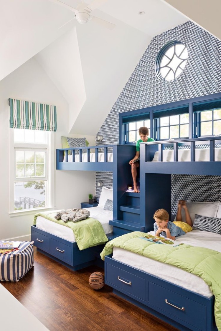 lit superposé moderne bois peint bleu design contemporain chambre garçon