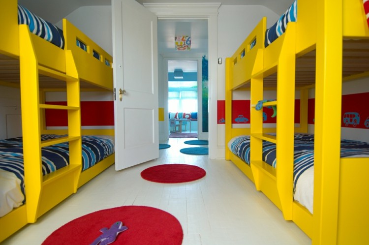 lit superposé moderne bois peint jaune 4 places idée chambre enfant optimisée